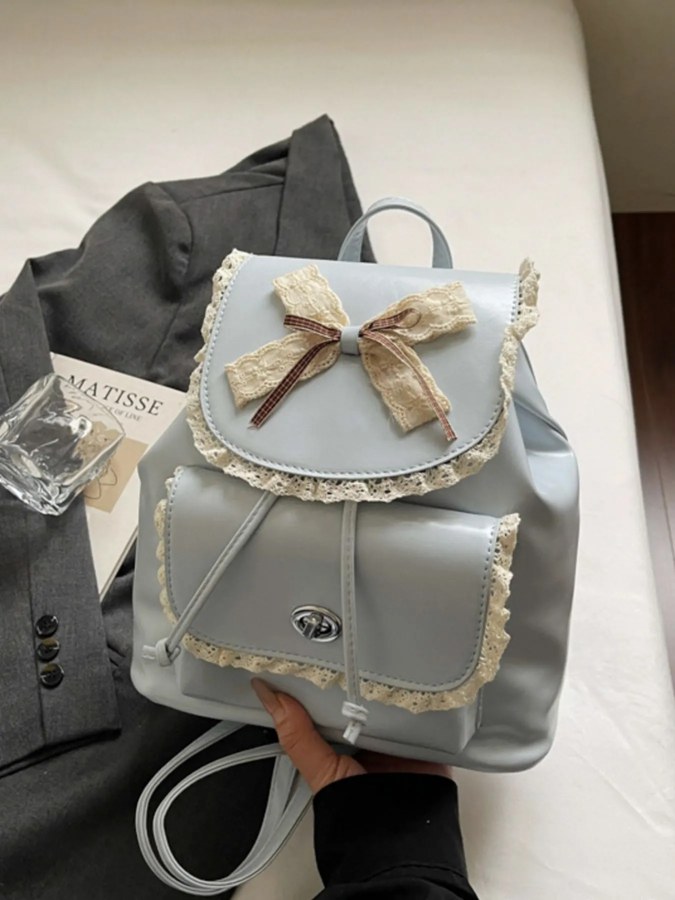 Lace Bowknot Decor Backpack Bag