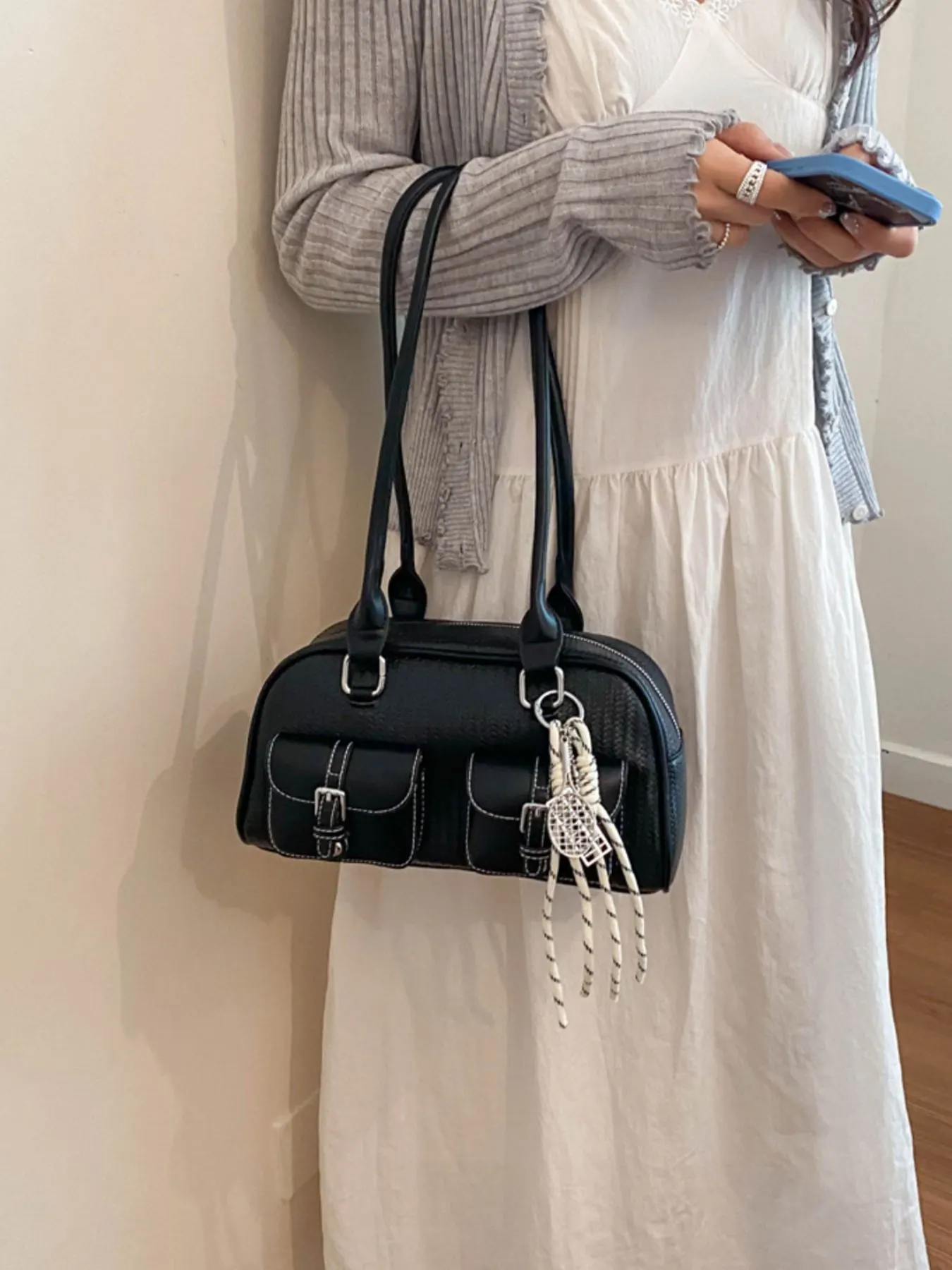 Double Pockets Front Shoulder Bag